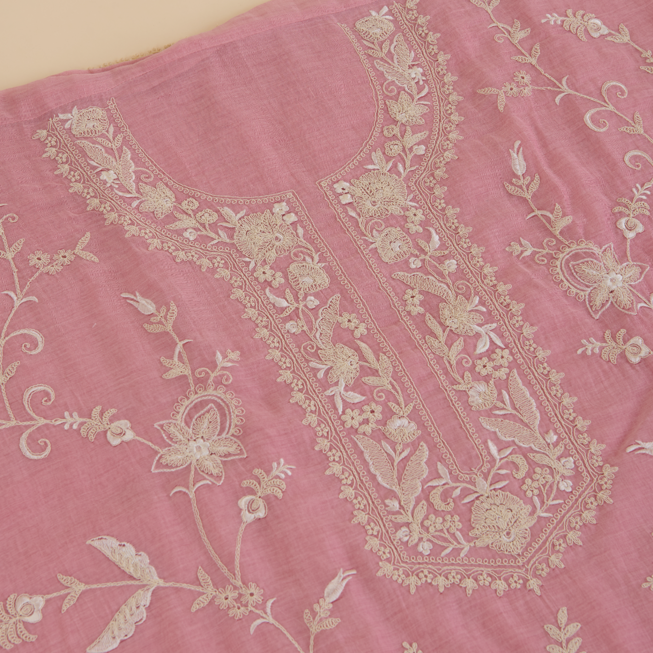 Onion Pink Fine Chanderi Dori Thread Jaal Embroidered Suit