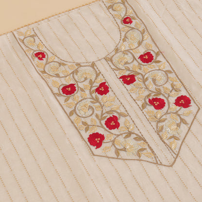 Off White Red Fine Chanderi Woven Suit with Embroidered Dupatta