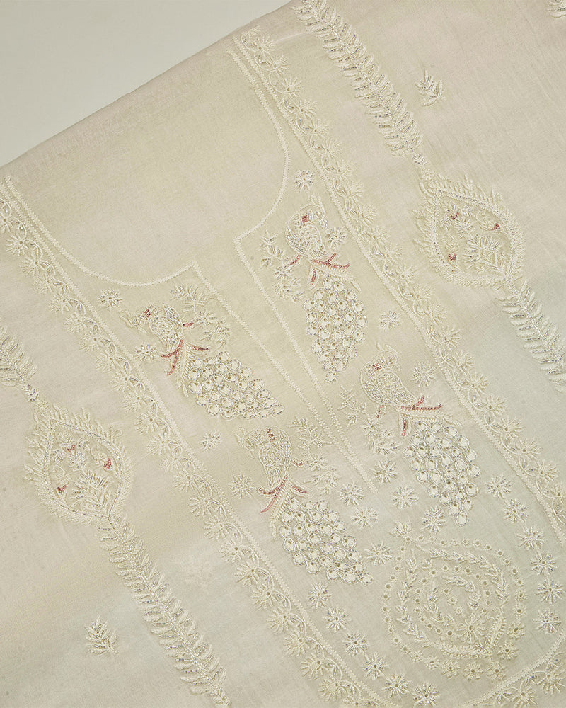 Off White Chanderi Lucknowi Embroidered Suit Set (No Bottom)