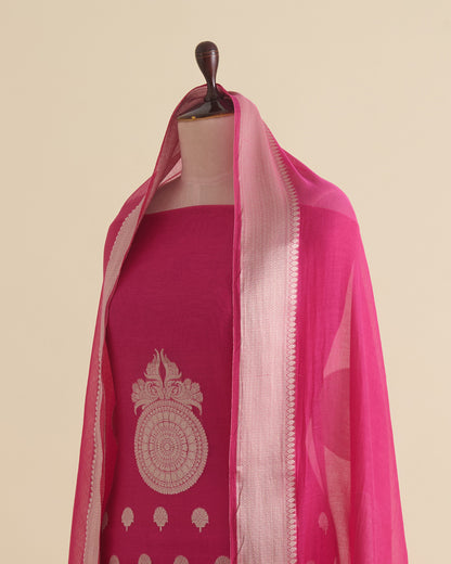 Pink Mal Chanderi Woven Motif & Butti Suit Set