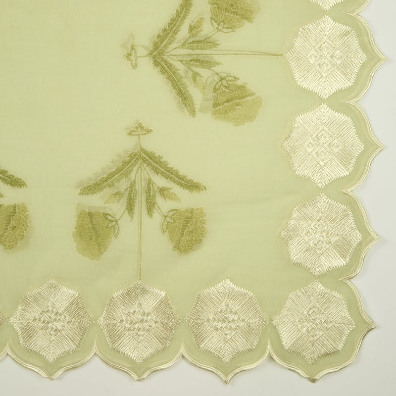 Pista Green Fine Chanderi Self Embroidered Suit with Printed Dupatta