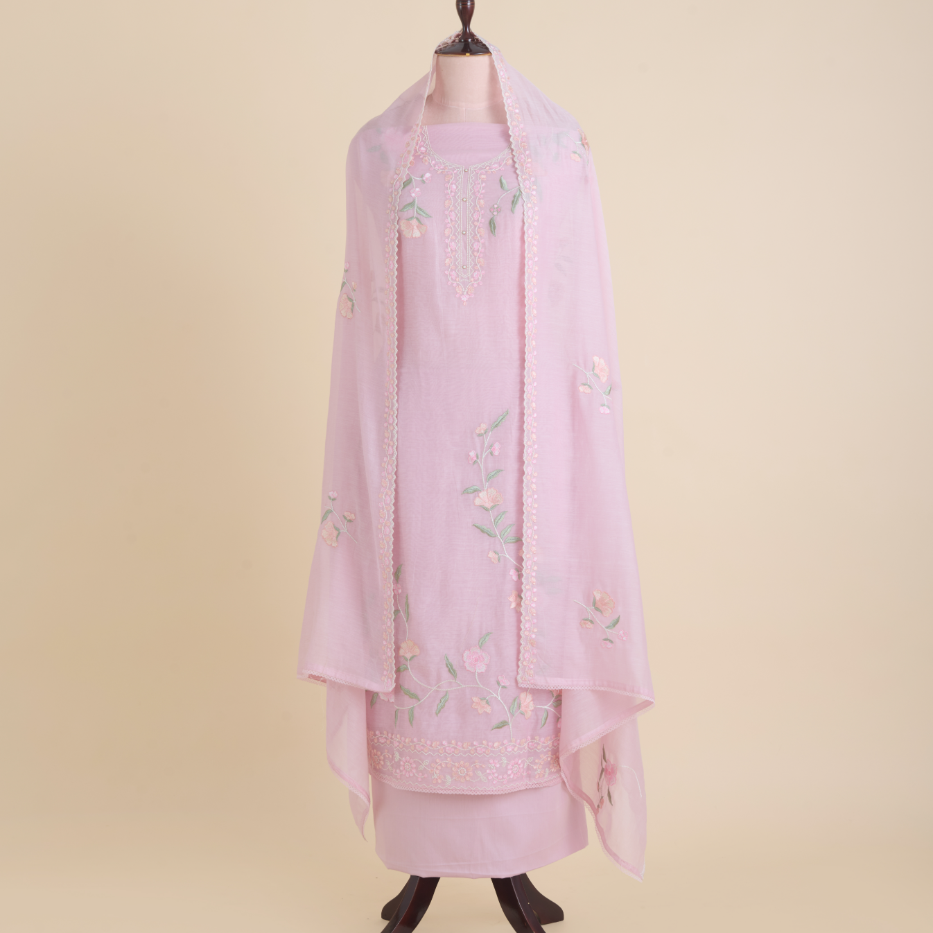 Pink Fine Chanderi Thread Embroidered Suit Set