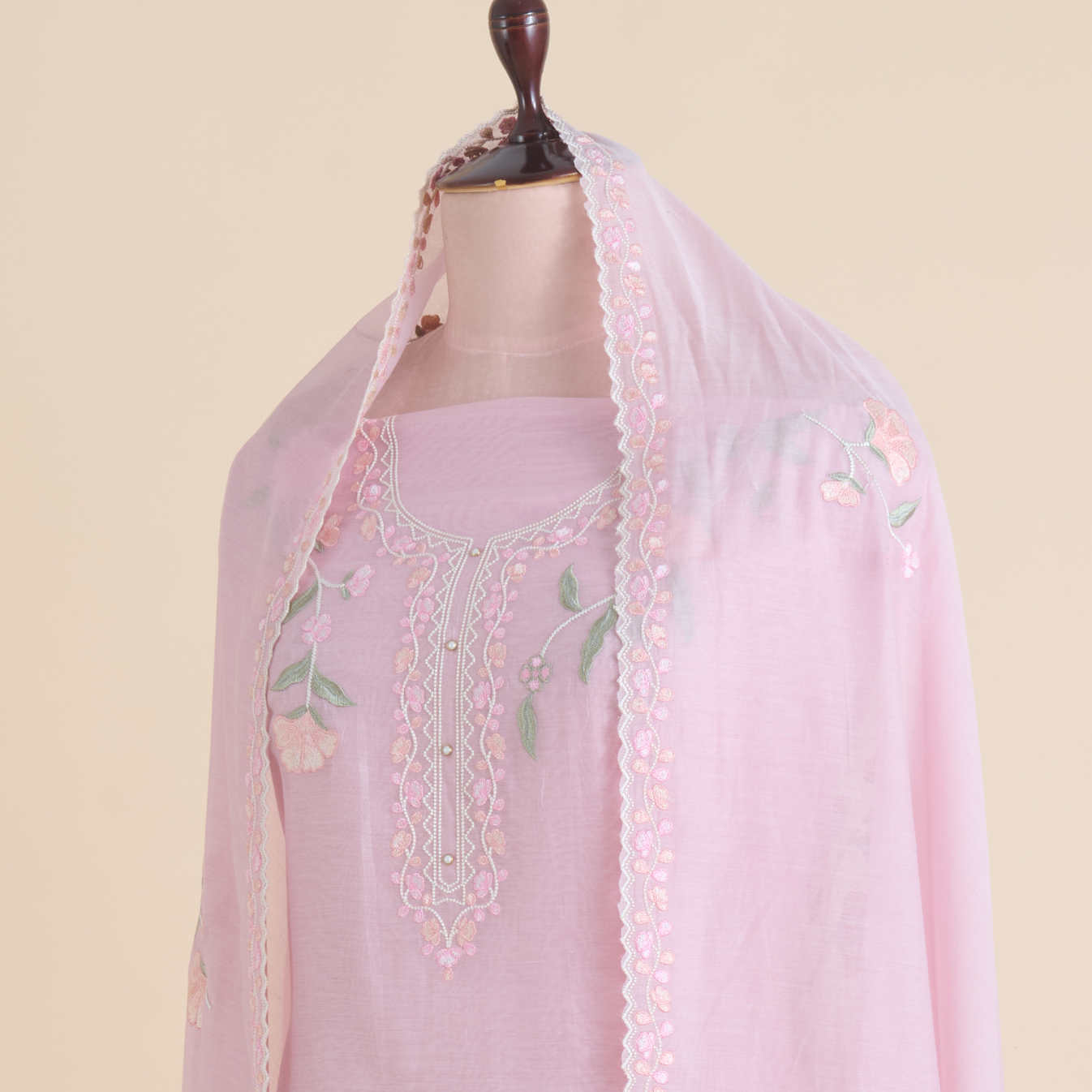 Pink Fine Chanderi Thread Embroidered Suit Set