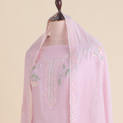 Pink Fine Chanderi Thread Embroidered Suit Set