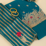 Peacock Blue Fine Chanderi Thread Embroidered Kurta Set