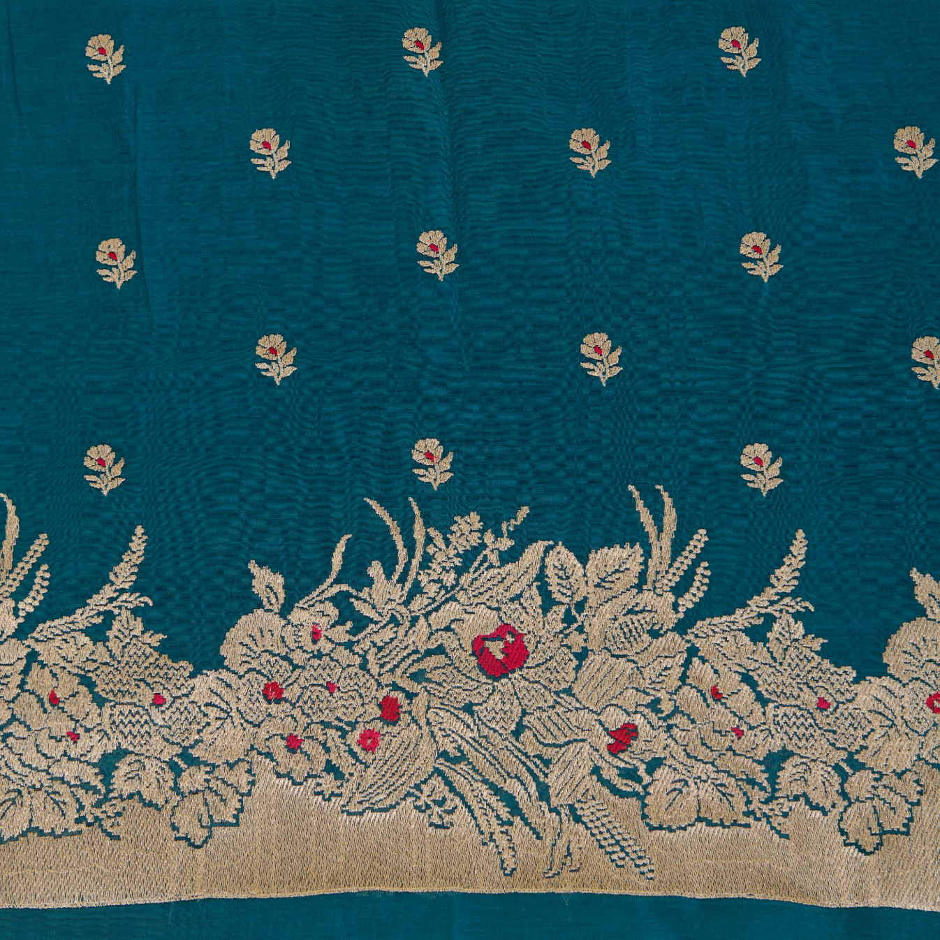 Peacock Blue Fine Chanderi Thread Embroidered Kurta Set