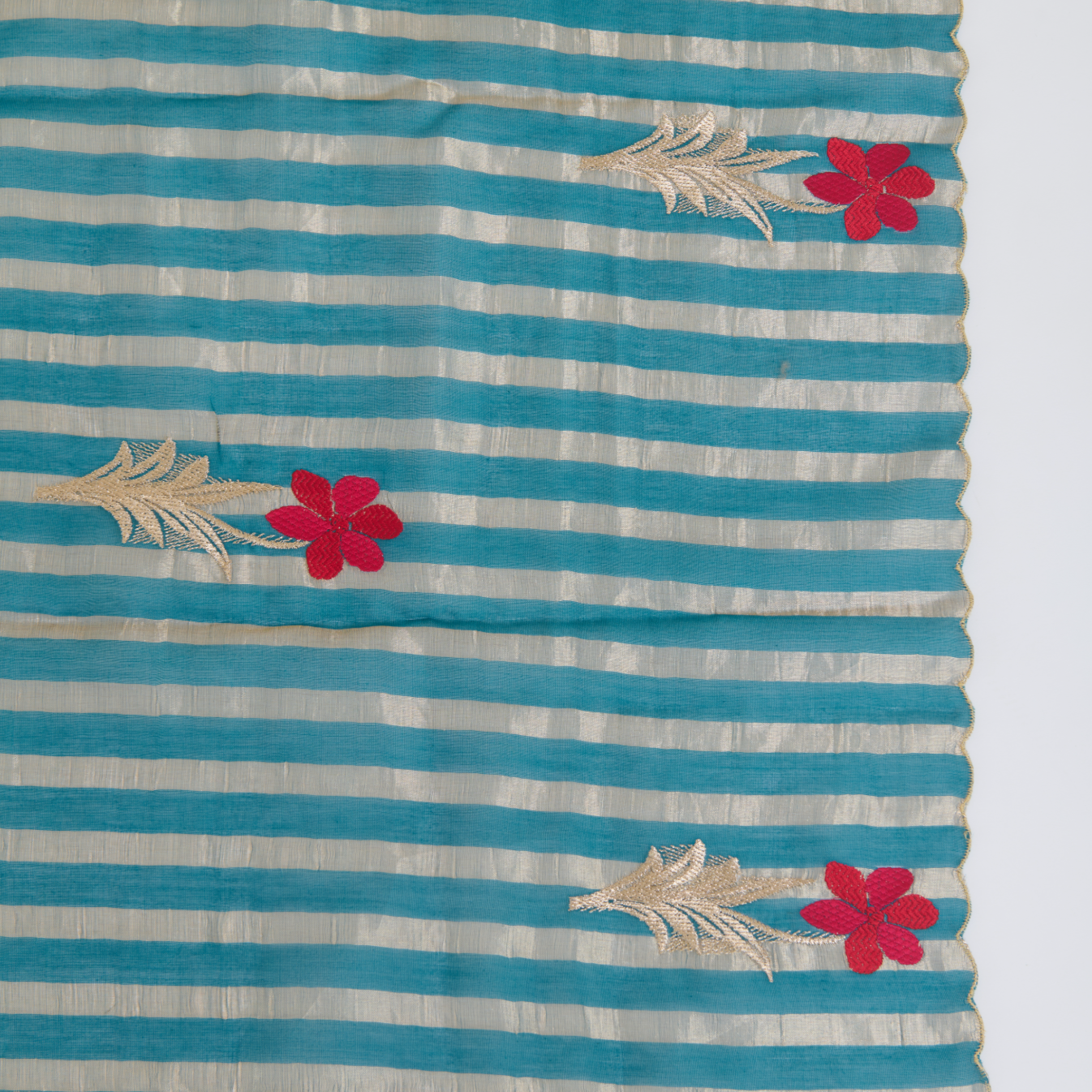 Peacock Blue Fine Chanderi Thread Embroidered Kurta Set