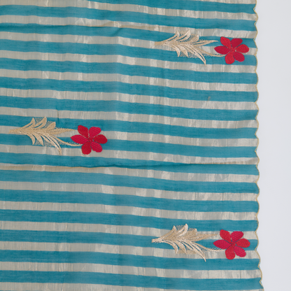 Peacock Blue Fine Chanderi Thread Embroidered Kurta Set