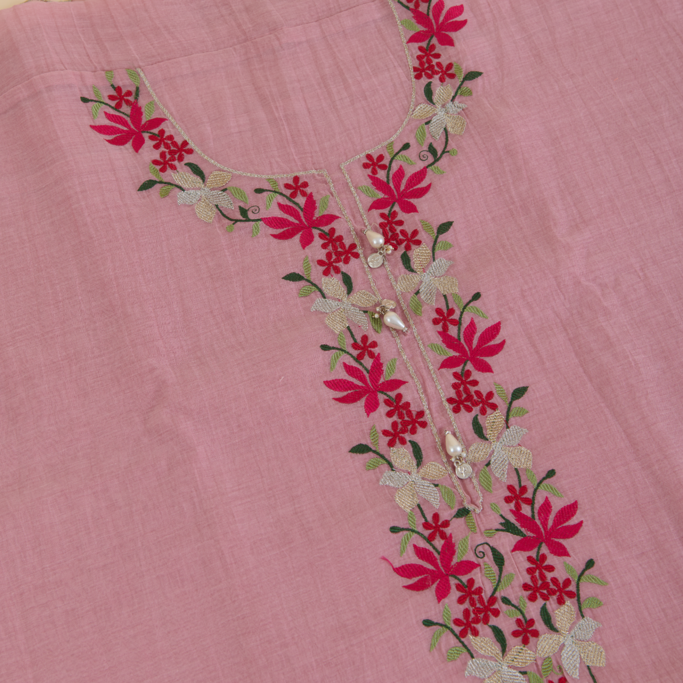 Pink Fine Chanderi Thread & Zari Embroidered Suit