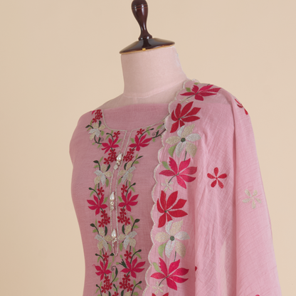 Pink Fine Chanderi Thread & Zari Embroidered Suit