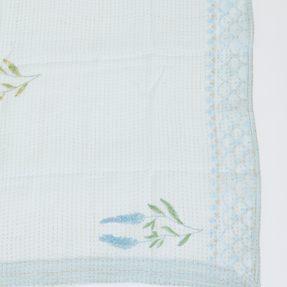 Powder Blue Fine Chanderi Printed Embroidered Suit Set
