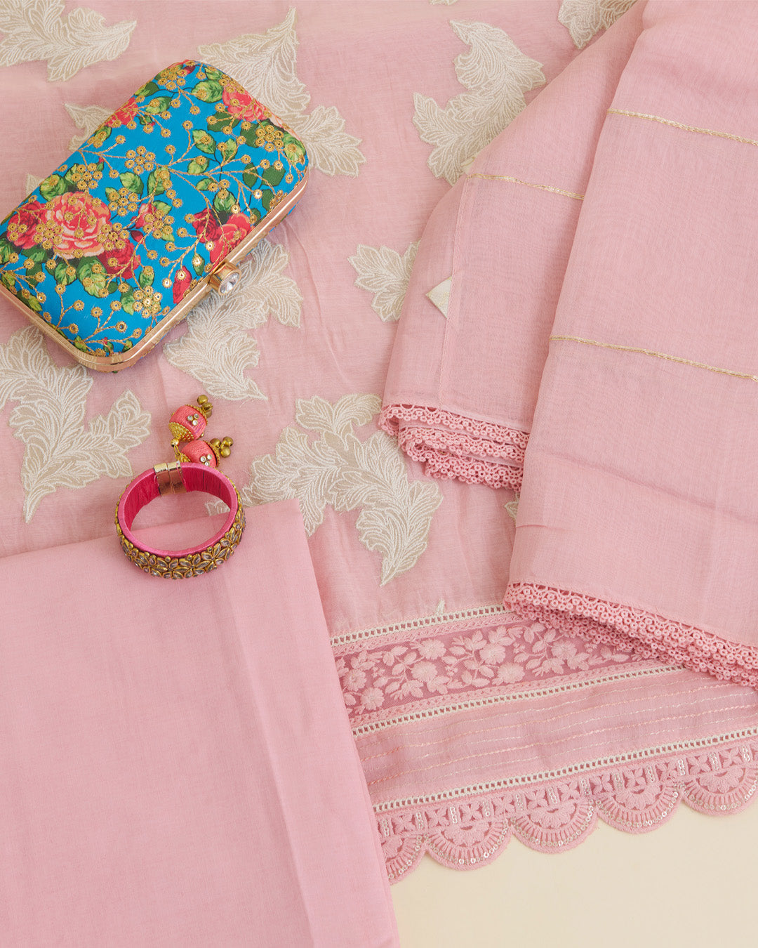 Lavender Chanderi Kurta with Applique & Gota Work, Matching Dupatta