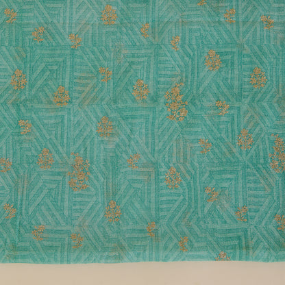 Sea Green Fine Chanderi Printed Kurta with Zari Buti & Badla Dupatta