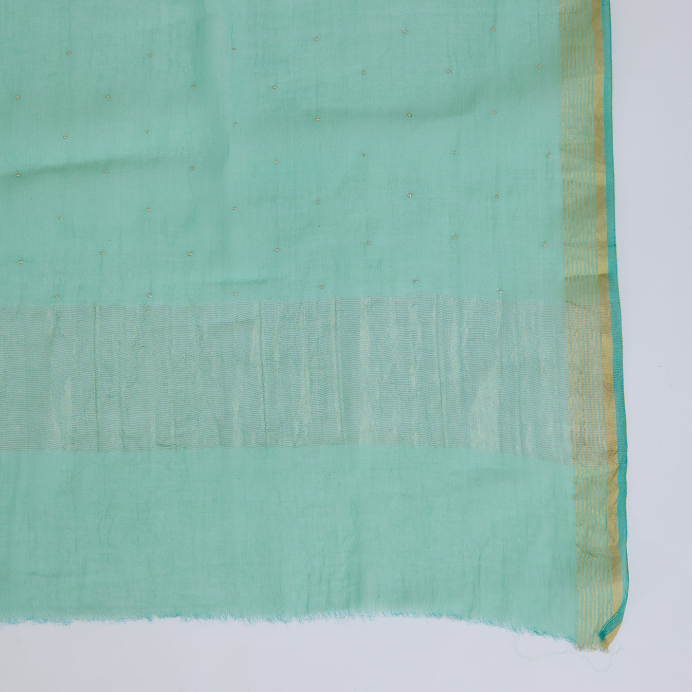 Sea Green Fine Chanderi Printed Kurta with Zari Buti & Badla Dupatta