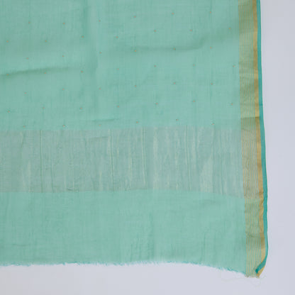 Sea Green Fine Chanderi Printed Kurta with Zari Buti & Badla Dupatta