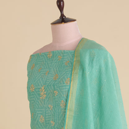 Sea Green Fine Chanderi Printed Kurta with Zari Buti & Badla Dupatta