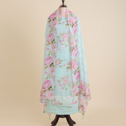 Sea Green Fine Chanderi Thread & Zari Embroidered Suit