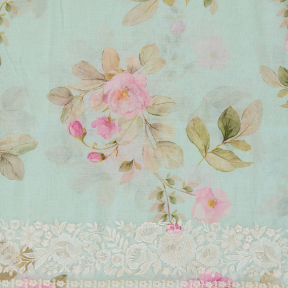 Sea Green Fine Chanderi Thread & Zari Embroidered Suit