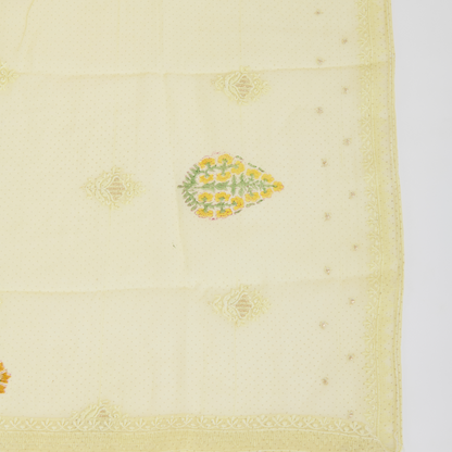 Yellow Fine Chanderi Printed Thread & Sequin Embroidered Suit