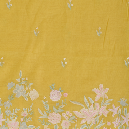 Yellow Fine Chanderi Thread Embroidered Suit with Butti