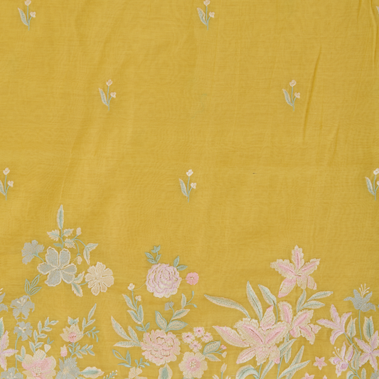 Yellow Fine Chanderi Thread Embroidered Suit with Butti