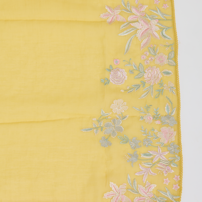Yellow Fine Chanderi Thread Embroidered Suit with Butti