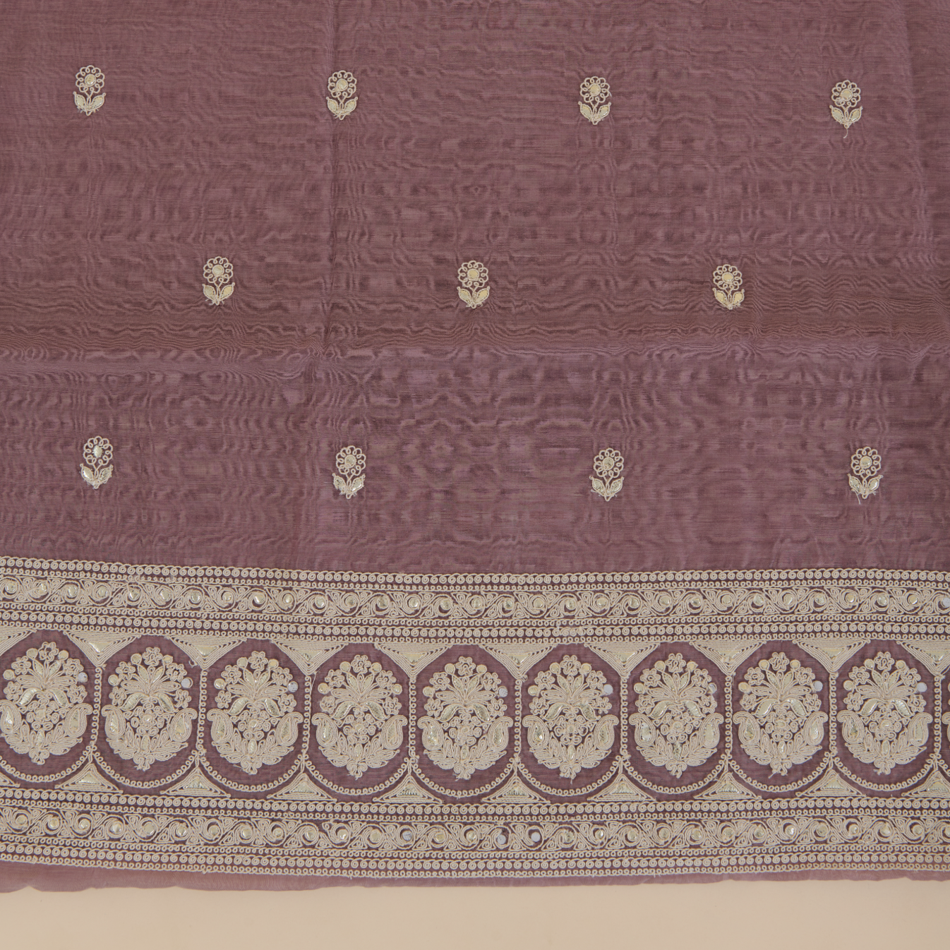 Dusty Mauve Fine Chanderi Resham Dori Zari Badla Suit