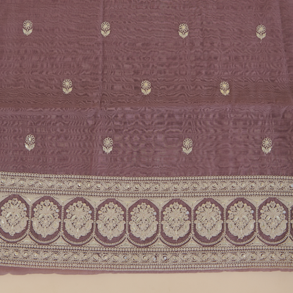 Dusty Mauve Fine Chanderi Resham Dori Zari Badla Suit