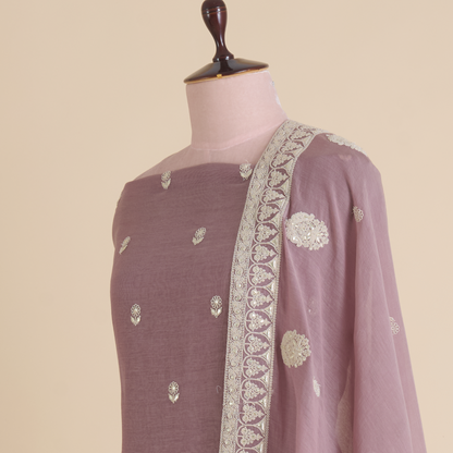 Dusty Mauve Fine Chanderi Resham Dori Zari Badla Suit