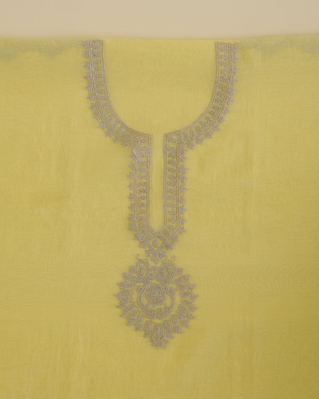 Yellow Mal Chanderi Kurta Set with Dori Work & Matching Dupatta