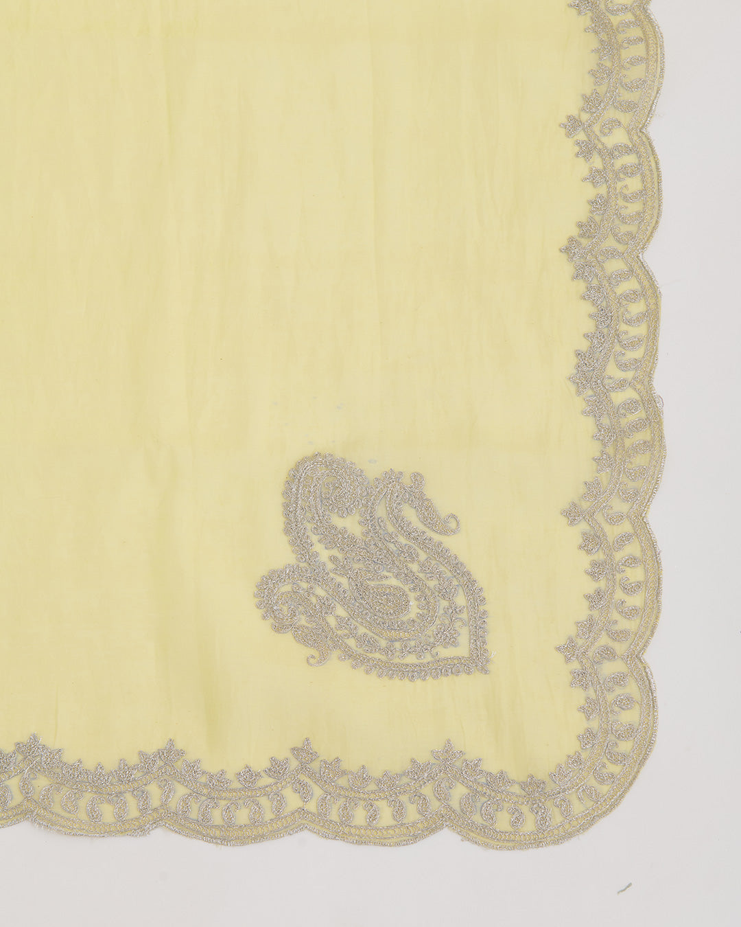 Yellow Mal Chanderi Kurta Set with Dori Work & Matching Dupatta