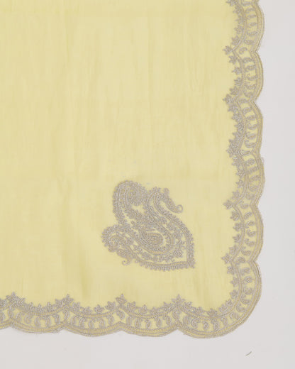Yellow Mal Chanderi Kurta Set with Dori Work & Matching Dupatta