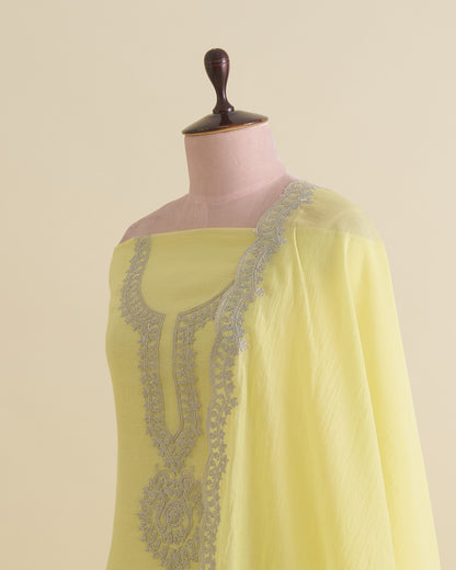 Yellow Mal Chanderi Kurta Set with Dori Work & Matching Dupatta