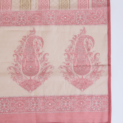 Beige Fine Chanderi Printed Suit with Pearl & Sequin Highlights