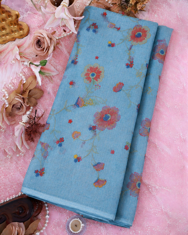 Gauze Linen Multi Thread Jaal Embroidery Fabric