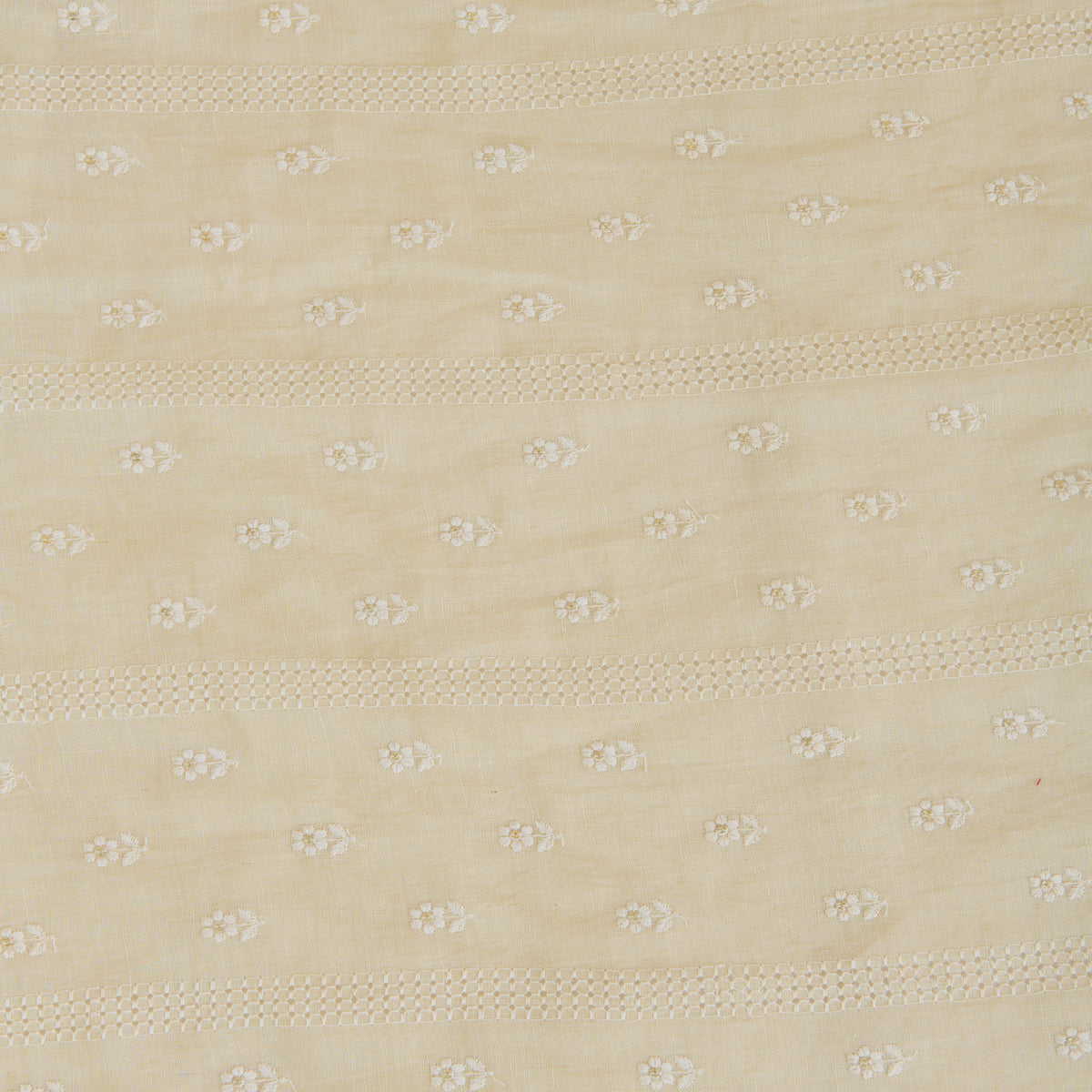 Beige Gauze Linen Resham Sequin Embroidery Stripes Buti Fabric