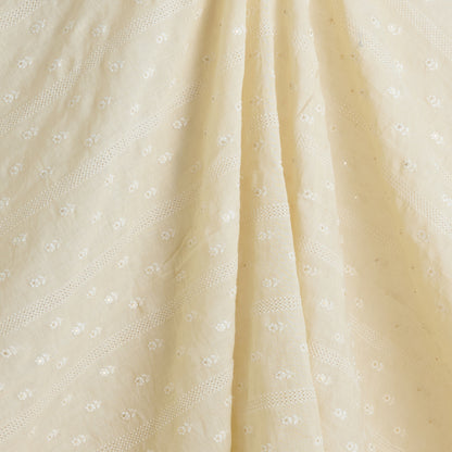 Beige Gauze Linen Resham Sequin Embroidery Stripes Buti Fabric