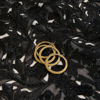Black Glass Tissue Cut-Work Jaal with Cut-Dana Sequin Embroidery Fabric