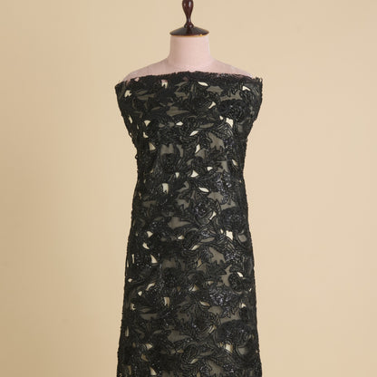 Black Glass Tissue Cut-Work Jaal with Cut-Dana Sequin Embroidery Fabric