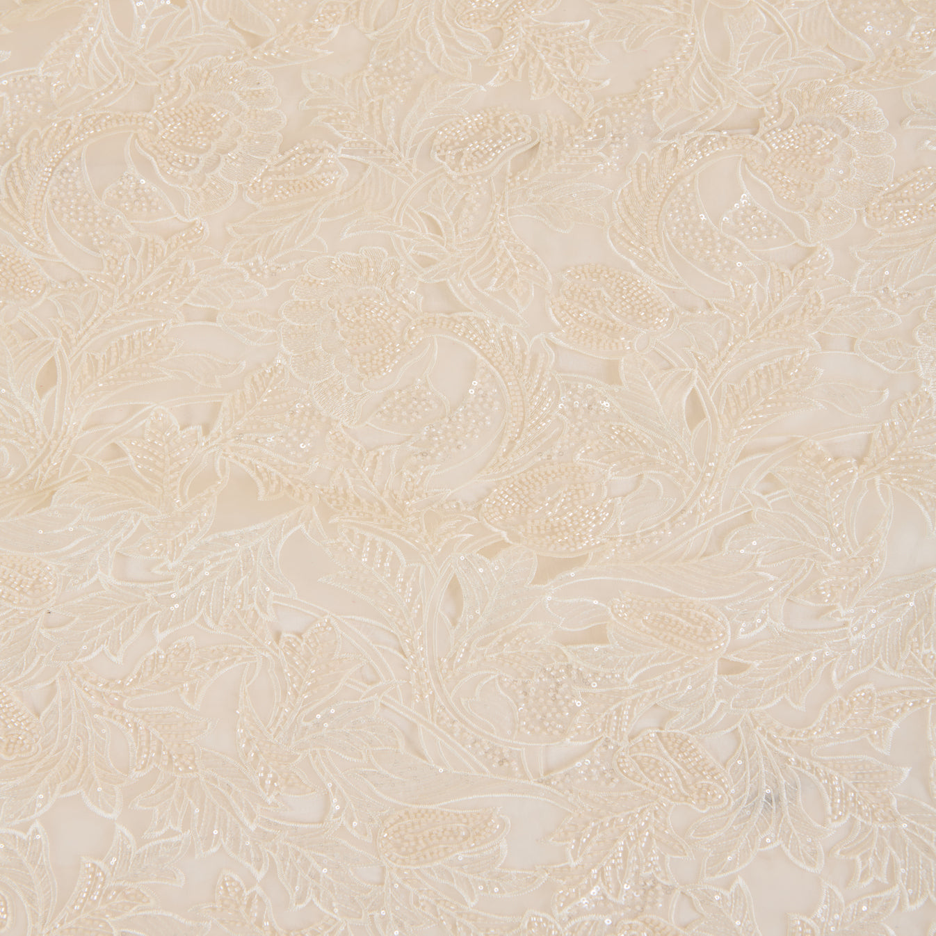 Cream Glass Tissue Cut-Work Jaal with Cut-Dana Sequin Embroidery Fabric