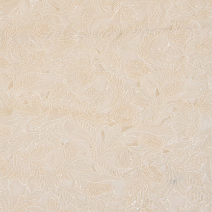 Cream Glass Tissue Cut-Work Jaal with Cut-Dana Sequin Embroidery Fabric