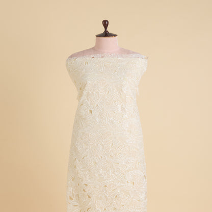 Cream Glass Tissue Cut-Work Jaal with Cut-Dana Sequin Embroidery Fabric