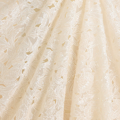 Cream Glass Tissue Cut-Work Jaal with Cut-Dana Sequin Embroidery Fabric