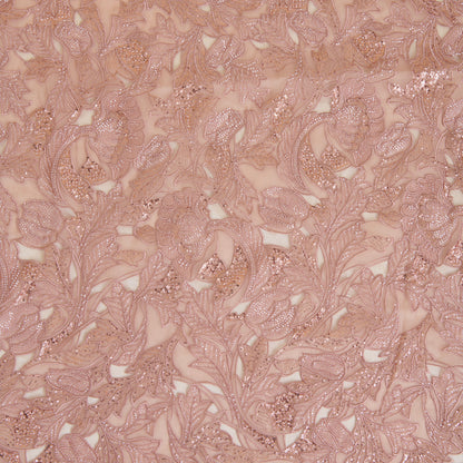 Dusty Pink Glass Tissue Cutwork Cutdana Sequin Embroidery Jaal Fabric