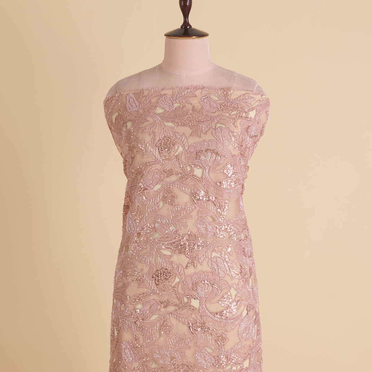 Dusty Pink Glass Tissue Cutwork Cutdana Sequin Embroidery Jaal Fabric