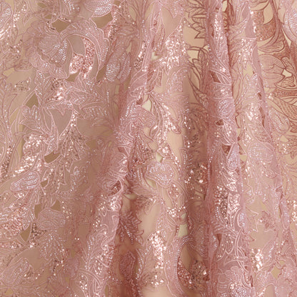 Dusty Pink Glass Tissue Cutwork Cutdana Sequin Embroidery Jaal Fabric