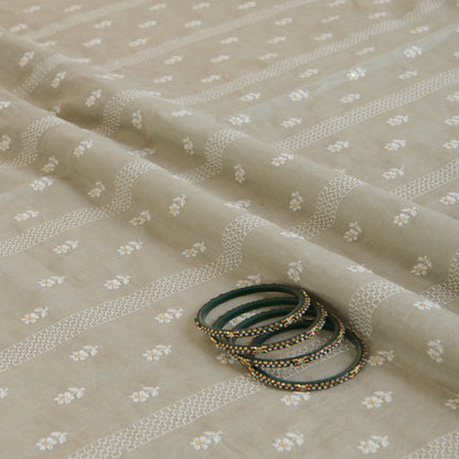 Grey Gauze Linen Resham Sequin Embroidered Stripes Buti Fabric