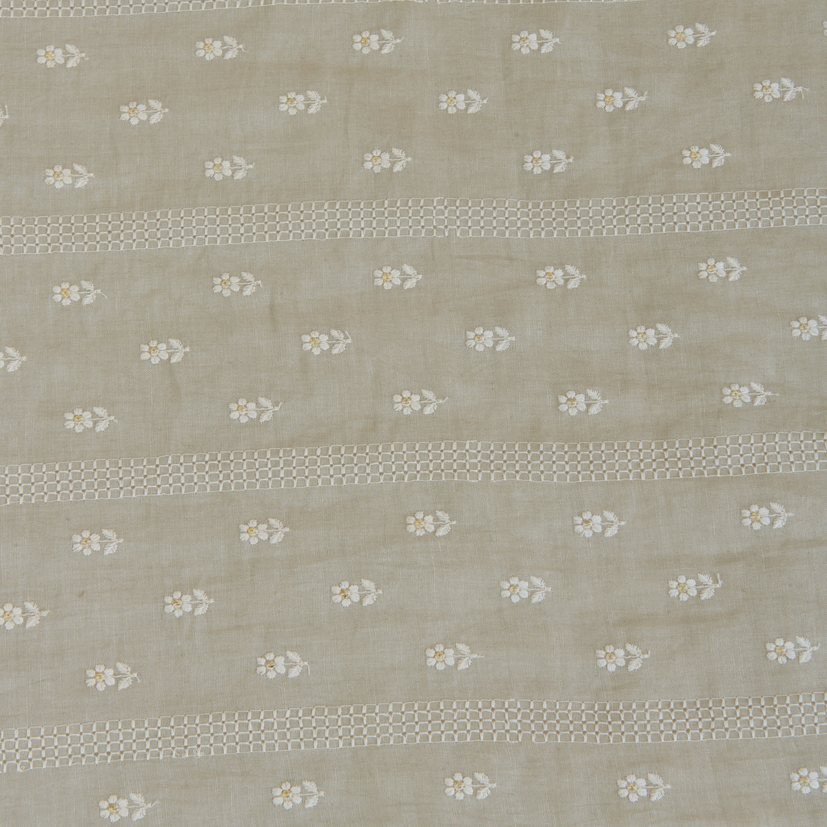 Grey Gauze Linen Resham Sequin Embroidered Stripes Buti Fabric