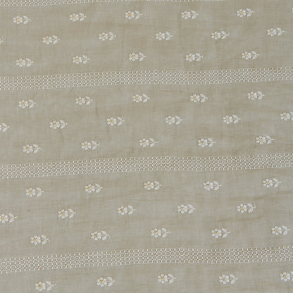 Grey Gauze Linen Resham Sequin Embroidered Stripes Buti Fabric