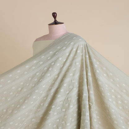 Grey Gauze Linen Resham Sequin Embroidered Stripes Buti Fabric